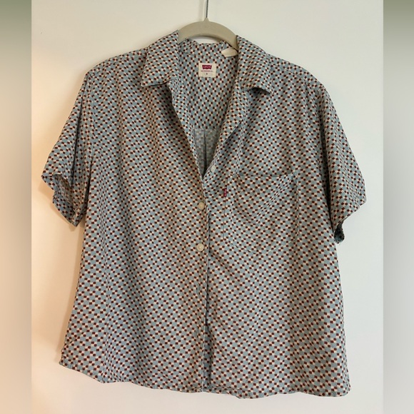 Levi's Tops - Levis Camp Shirt Womens Medium Checkered Print Linen Cotton Blend